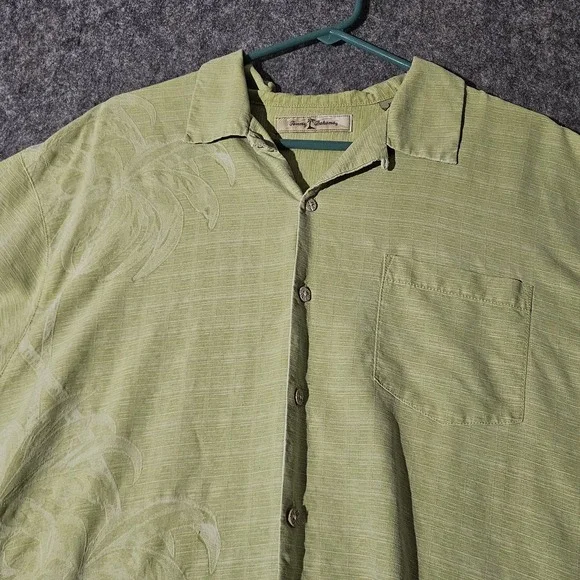 Tommy Bahama Shirt Mens XL Green Floral Palm Tree Silk Button Up Hawaiian Camp - Picture 5 of 9